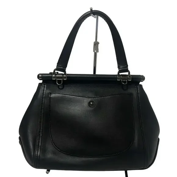 Coach Tea Rose Top Handle Bag Black and Oxblood Leather - Picture 4 of 14